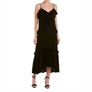 Parker‎ New York Black Ruffle Tiered Midi Dress P8J4563SQR Women XS NWT